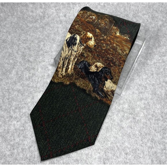 Polo Ralph Lauren Tie Mens Silk Hunting Dogs Print Made in USA Handmade Necktie - Picture 1 of 10